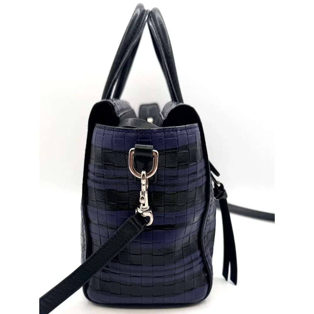 Coach Style 31001 Bleeker Blue Black Woven Leather Satchel Crossbody‎ Small Bag